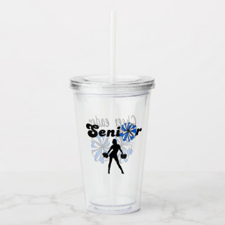 Verre En Acrylique Pom-Pom de Cheerleader Senior Double Face Bleu et