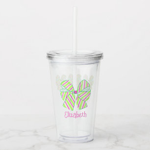 Verre En Acrylique Préppy rose et vert rayé vaches personnalisées