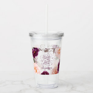 Verre En Acrylique professeur mignon rose floral élégant