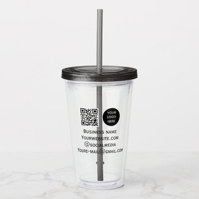 Verre En Acrylique QR Code Business Logo Professionnel Noir Moderne (Devant)