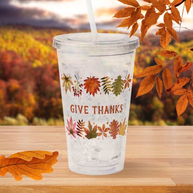 Verre En Acrylique Remerciements Feuilles Automne Thankgiving (Give Thanks Autumn Fall Leaves Thanksgiving Acrylic Tumbler)