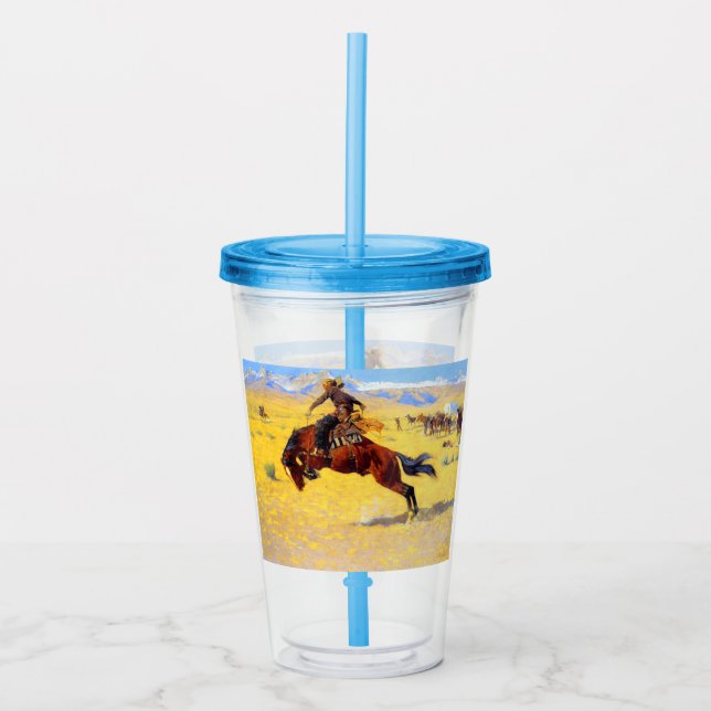 Verre En Acrylique Remington Old West Horse et Cowboy (Devant)