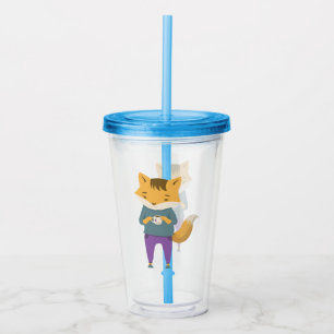 Verre En Acrylique Renard mignon avec tasse de thé