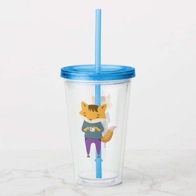 Verre En Acrylique Renard mignon avec tasse de thé (Devant)