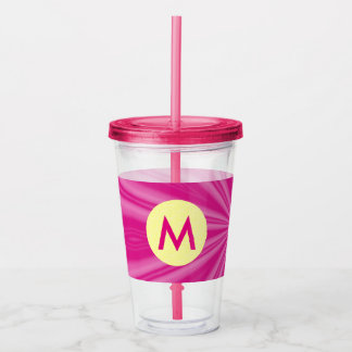 Verre En Acrylique Rose chaud soleil éclat Monogramme jaune Cercle