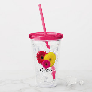 Verre En Acrylique Rose jaune rouge Gerbera Daisy Personnalisé