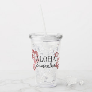 Verre En Acrylique Rose Tropical Gold Hibiscus Bridesmaid Nom