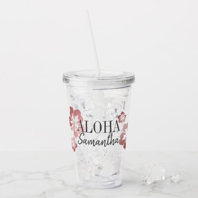 Verre En Acrylique Rose Tropical Gold Hibiscus Bridesmaid Nom (Devant glace)