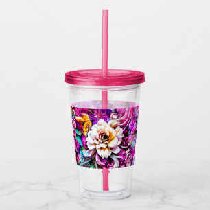 Verre En Acrylique Rose violet bleu Turquoise blanc Jardin Fleurs Ima