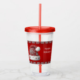 Verre En Acrylique Rouge Santa Hat Vacances Acrylique Tumbler