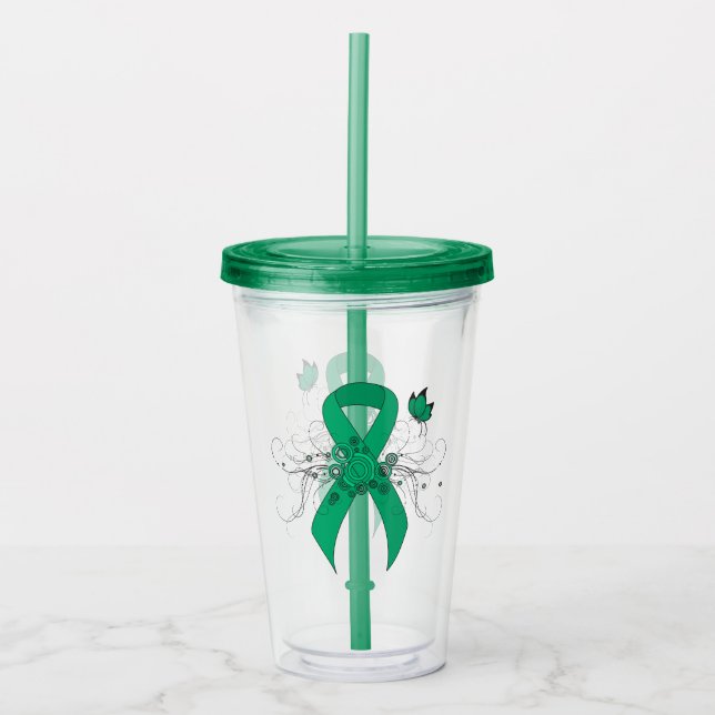 Verre En Acrylique Ruban de sensibilisation Jade avec papillon (Devant)
