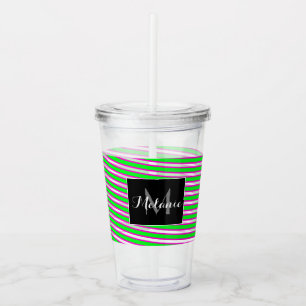 Verre En Acrylique Ruban de spirale néon Monogramme Nom personnalisé