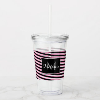 Verre En Acrylique Ruban en spirale noir rose Monogramme personnalisé