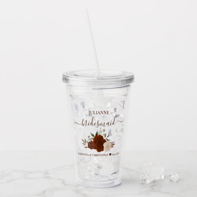 Verre En Acrylique Rust Orange Roses Elegant Bridesmaid Wedding (Devant glace)