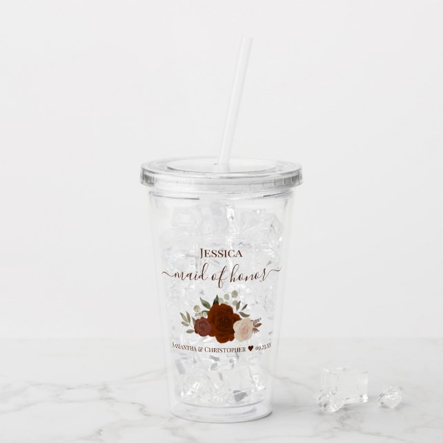Verre En Acrylique Rust Orange Roses Elegant Maid of Honor Wedding (Dos glace)