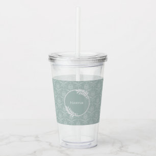 Verre En Acrylique Sage Green Elegant Damask Personnalisé