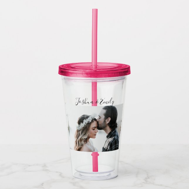 Verre En Acrylique Saint Valentin cadeau Couple Photo Names (Devant)