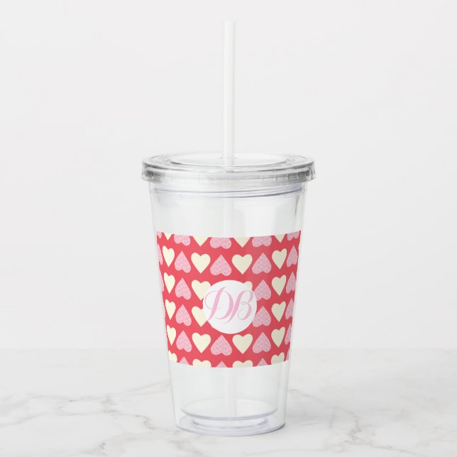 Verre En Acrylique Saint Valentin Coeurs adorables Monogramme (Devant)