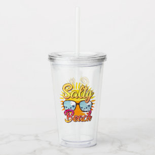 Verre En Acrylique Salty Beach Soleil et palmier tropicaux