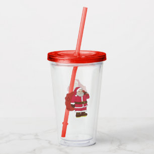 Verre En Acrylique Santa Claus en rouge avec sac cadeau et lunettes