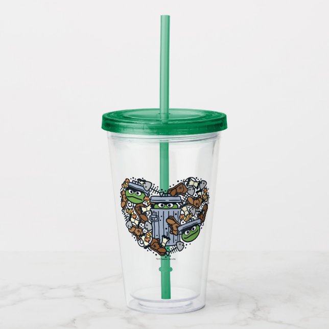 Verre En Acrylique Sésame Sésame | Oscar the Grouch Doodle Heart (Devant)