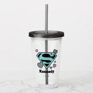 Verre En Acrylique Skater Girl Supergirl Coeurs S-Shield