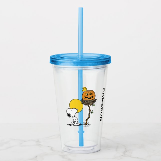 Verre En Acrylique Snoopy & Bois Nid Avec Jack O'Lantern (Devant)