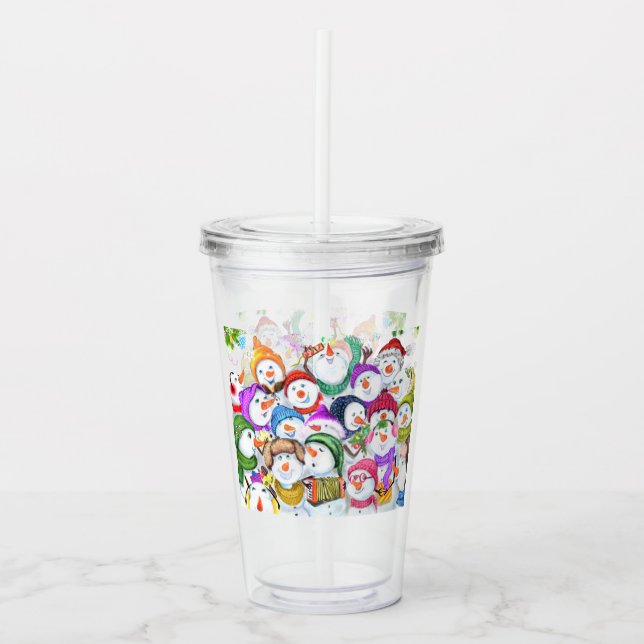 Verre En Acrylique Snowmans Noël Acrylique Tumbler Cadeau (Devant)