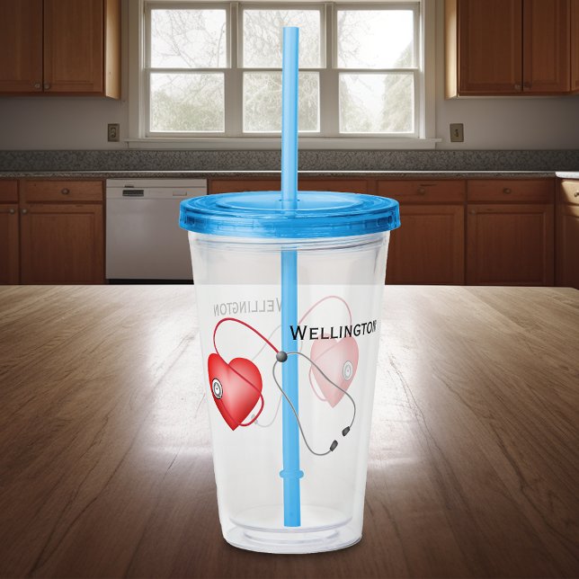 Verre En Acrylique Stethoscope Et Coeur Personnalisé (Créateur téléchargé)