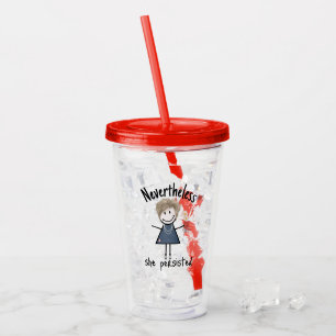 Verre En Acrylique Stick Figure Girl avec Baskets et marguerites