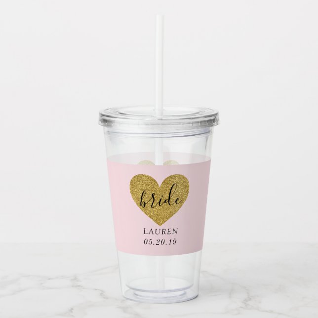 Verre En Acrylique Style moderne Gold Heart Mariée personnalisée (Devant)