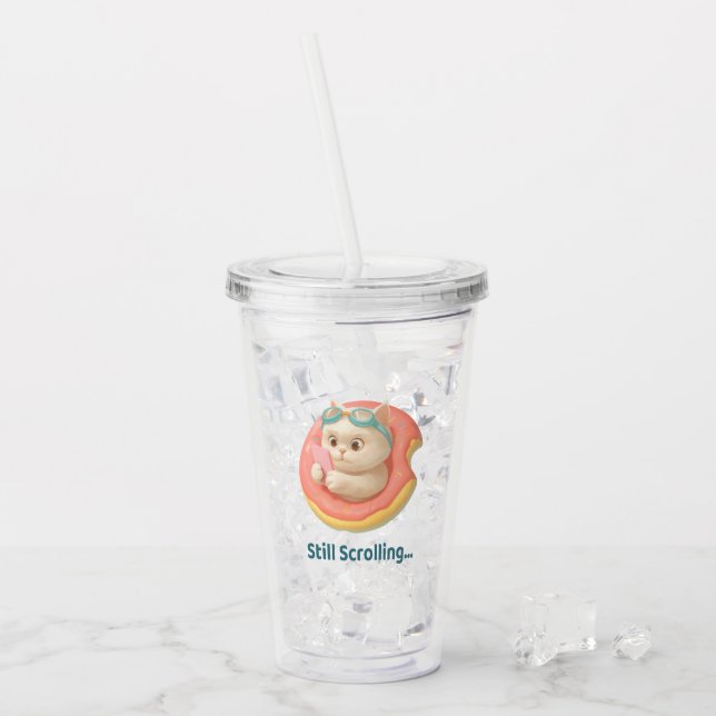 Verre En Acrylique Summer Pool Day: Bao Bao Cat in Donut Float Art (Devant glace)