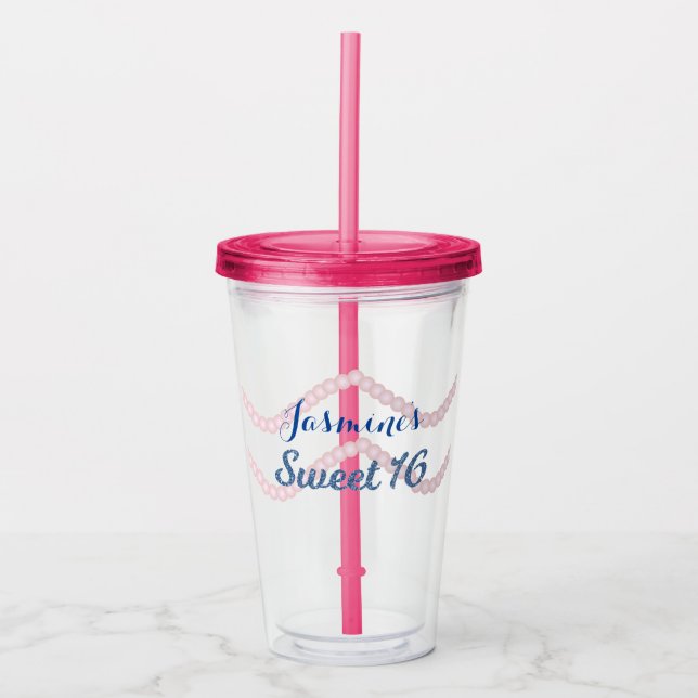 Verre En Acrylique Sweet 16 Pink Pearl Parties scintillant Party (Devant)