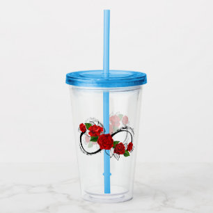 Verre En Acrylique Symbole d'infini avec les roses rouges