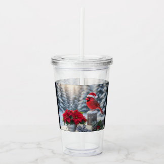 Verre En Acrylique Tasse en acrylique Cardinal d'hiver avec Poinsetti