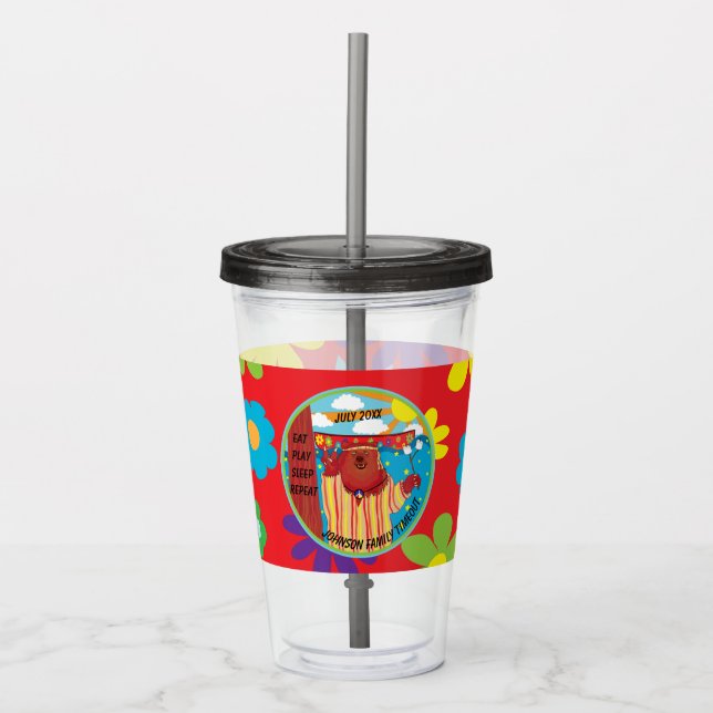 Verre En Acrylique Tasse Enfant Ours Fleur Groovy Camping (Devant)