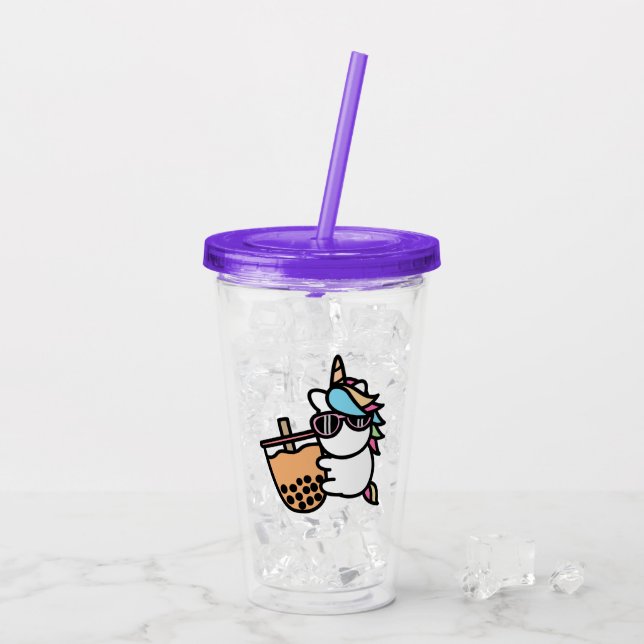 Verre En Acrylique Thé à bulle mûre et licorne (Dos glace)