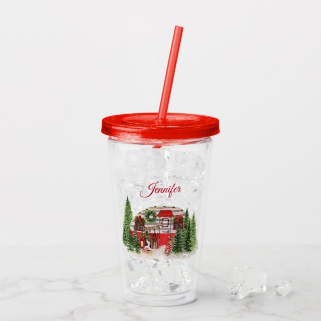 Verre En Acrylique Thème extérieur du camping de Noël Trailer (Dos glace)