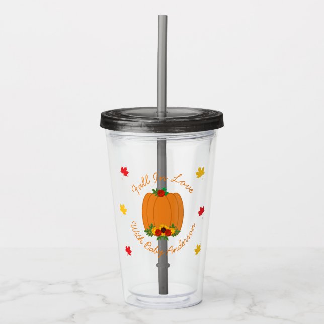 Verre En Acrylique Tomber dans le Baby shower de l'amour (Devant)