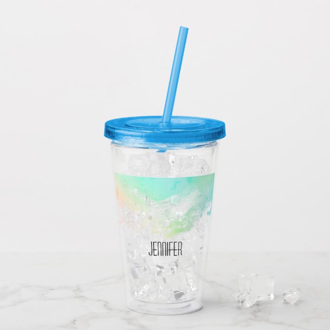 Verre En Acrylique Tourbillons aquarelles abstraits verts et bleus mo (Dos glace)