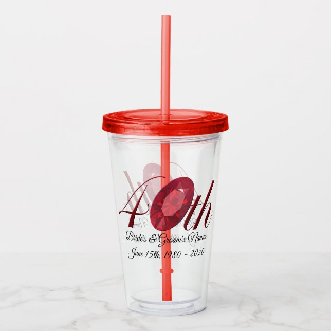 Verre En Acrylique Tumbler - 40e anniversaire de Mariage personnalisé (Devant)