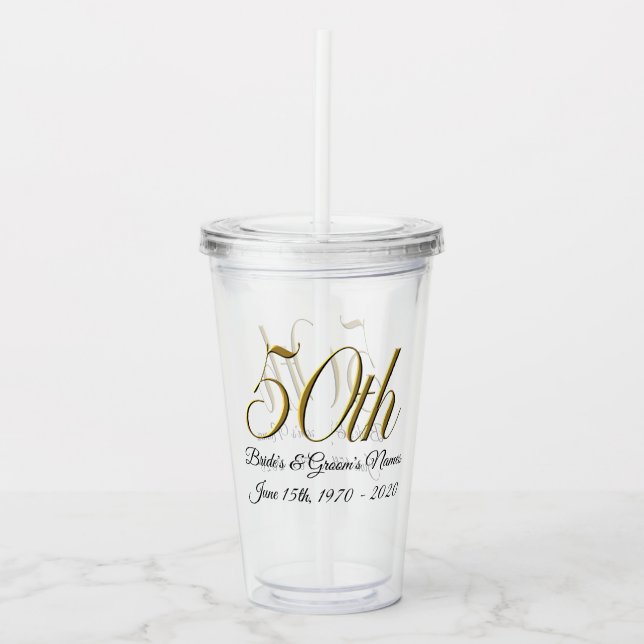 Verre En Acrylique Tumbler - 50e anniversaire de Mariage personnalisé (Devant)