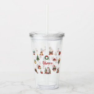 Verre En Acrylique Tumbler de Noël aux icônes aquarelles festives