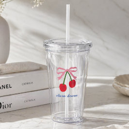 Verre En Acrylique Tumbler en acrylique | Nœud Coquette Cerise Mignon