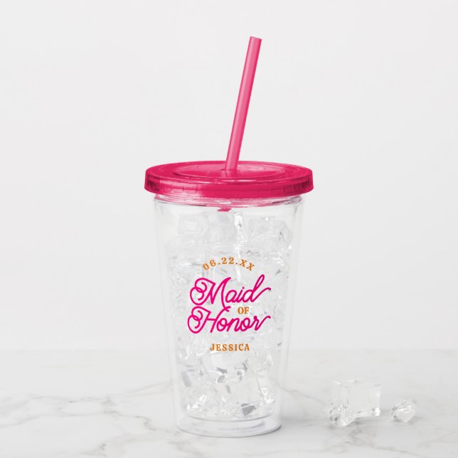 Verre En Acrylique Tumbler en acrylique rose moderne écriture demoise (Dos glace)