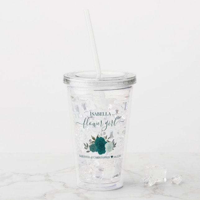 Verre En Acrylique Turquoise & Aqua Roses Élégante Fleur Mariage (Devant glace)