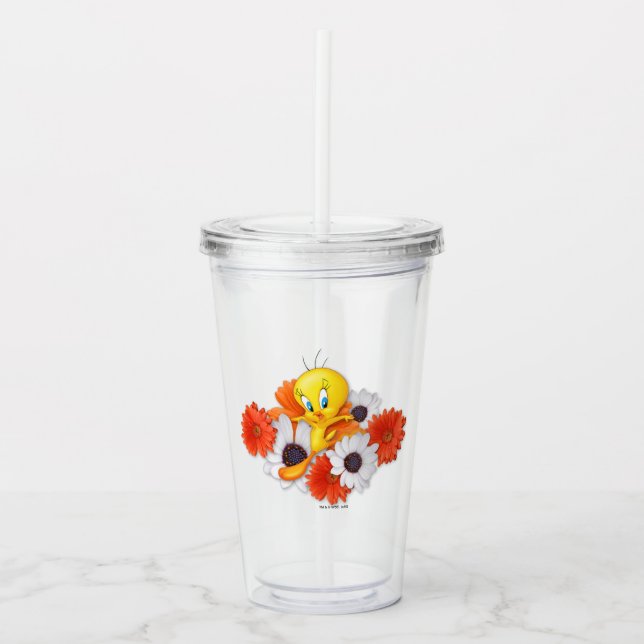 Verre En Acrylique TWEETY™ avec marguerites (Devant)