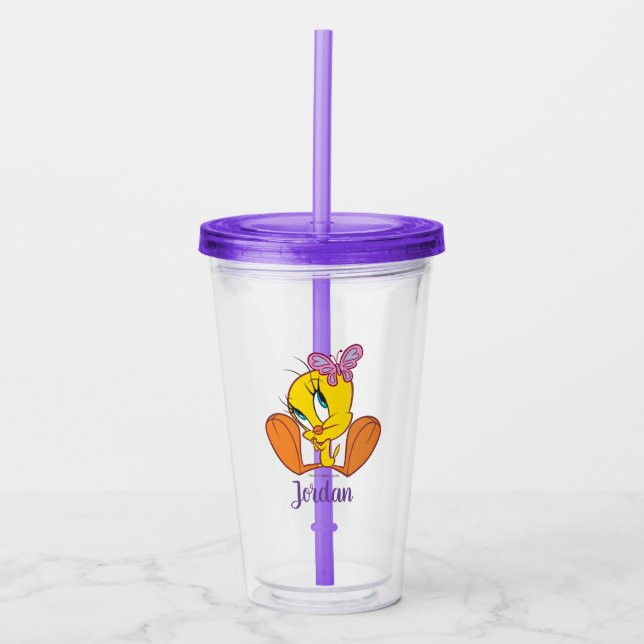 Verre En Acrylique TWEETY™ et Papillon (Devant)