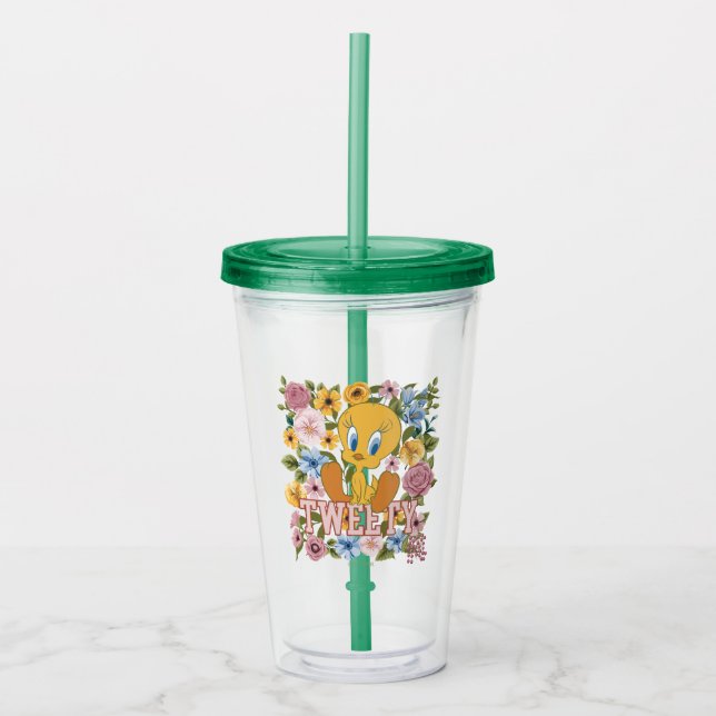 Verre En Acrylique TWEETY™ Floral Embroidery Graphic (Devant)
