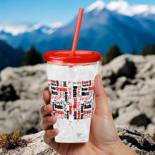 Verre En Acrylique Typographie Merci multilingue Rouge Noir